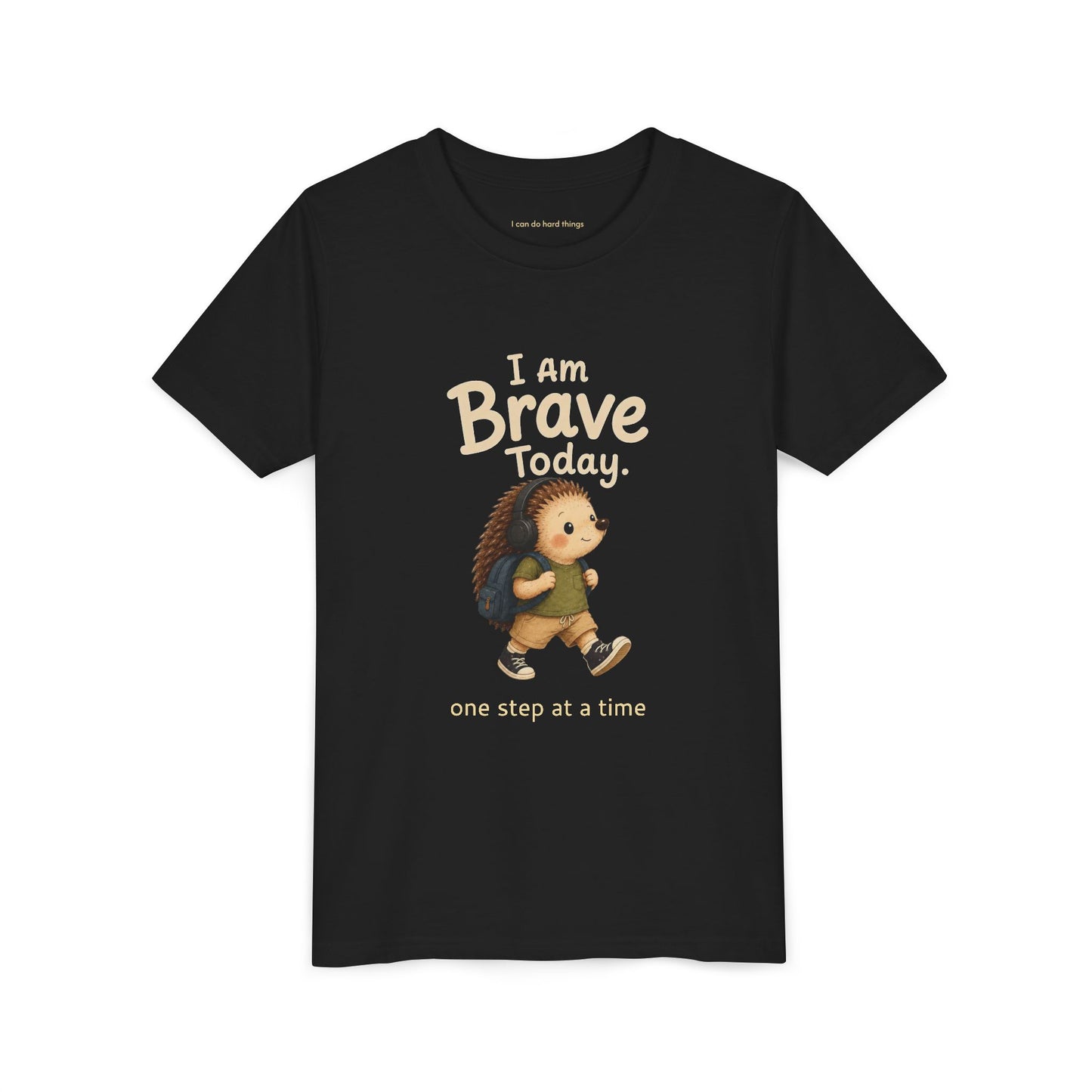 Youth Tee — "I Am Brave Today" Hedgehog Inspirational Kids Shirt