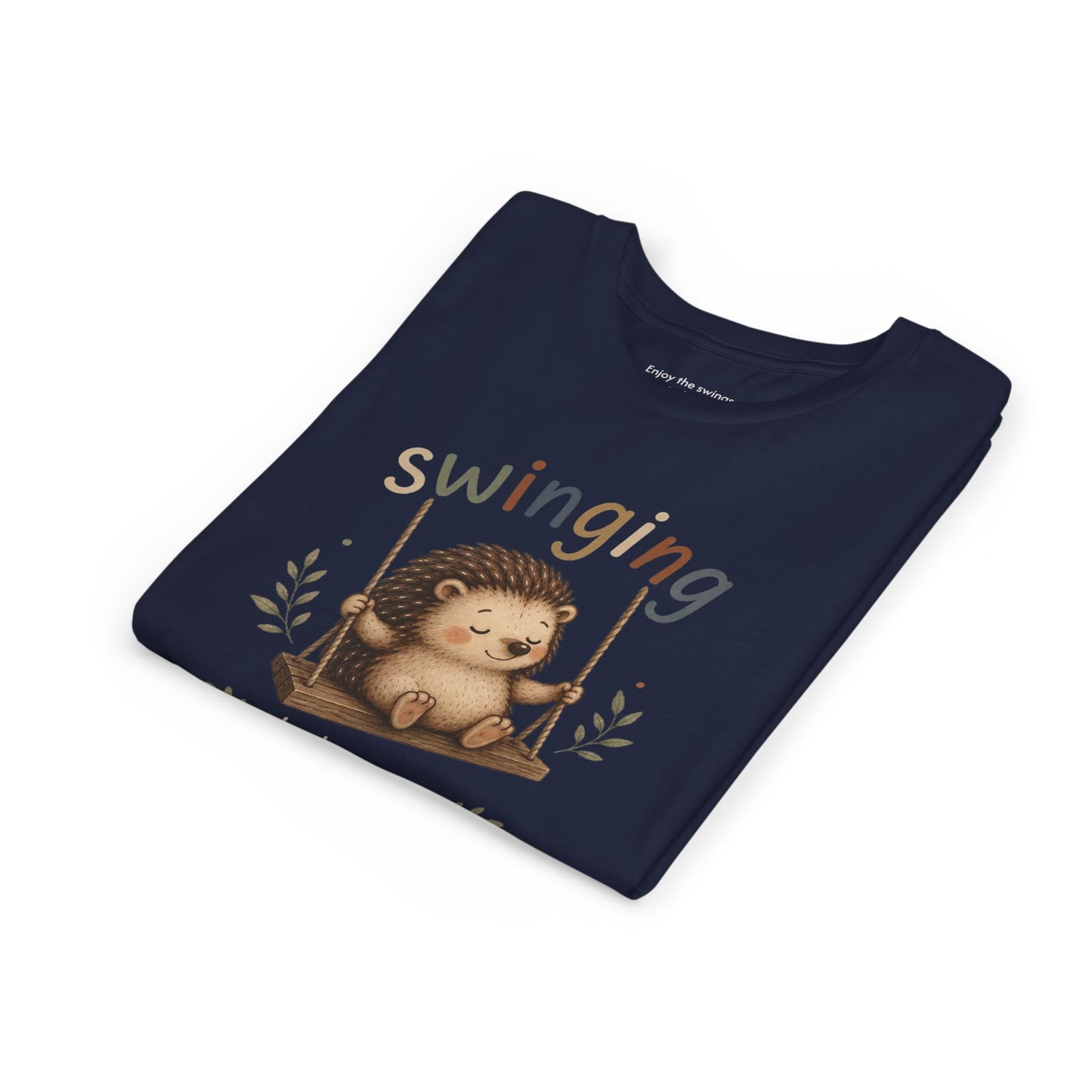 Hedgehog Swing Youth Tee – “Swinging Helps Me Think” Cute Kids Graphic T-Shirt