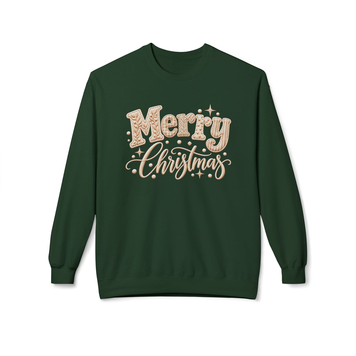 Merry Christmas Faux-Embroidery -  Midweight Crewneck Sweatshirt, S - 4XL