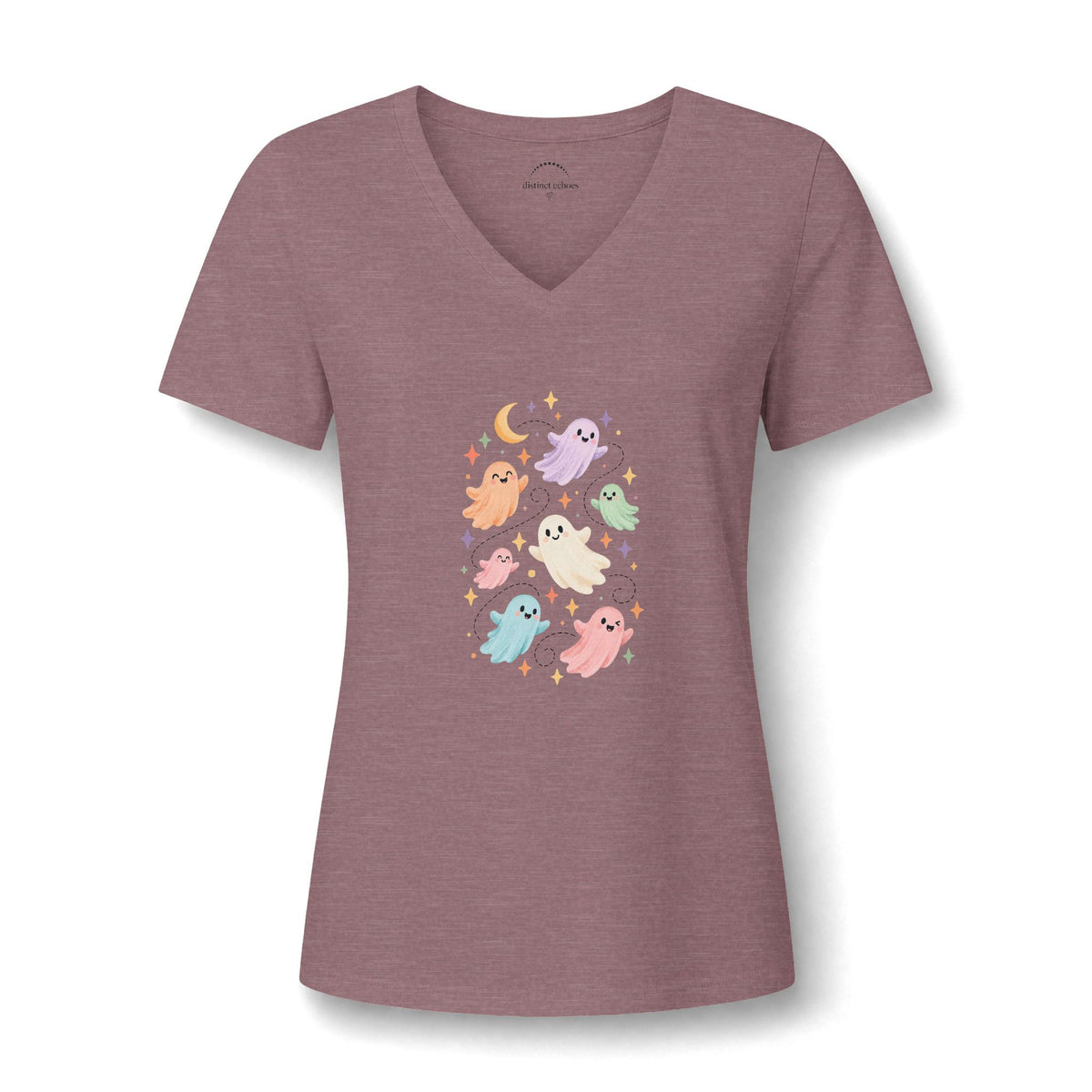 Women's V-Neck Tee — Cute Pastel Ghosts Halloween Graphic