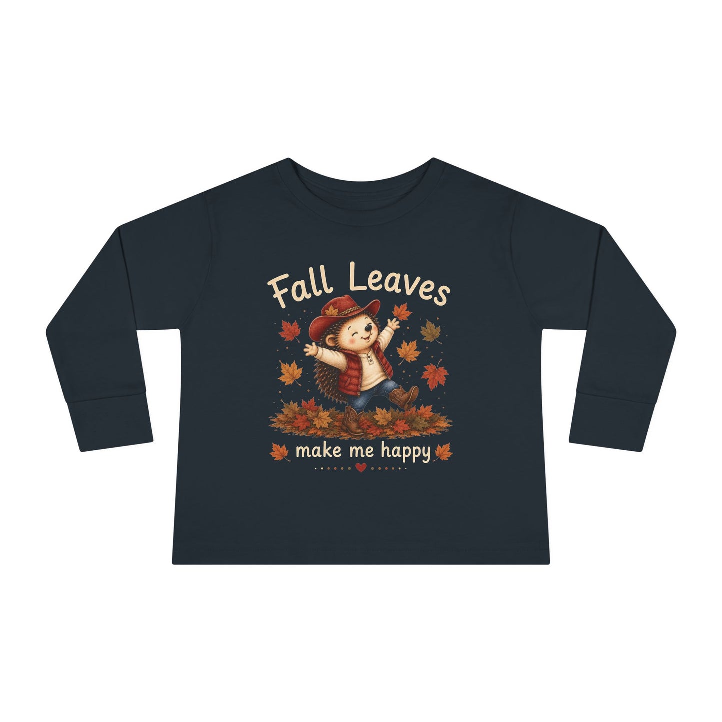 Toddler Long Sleeve Tee — "Fall Leaves Make Me Happy" Cute Autumn Hedgehog