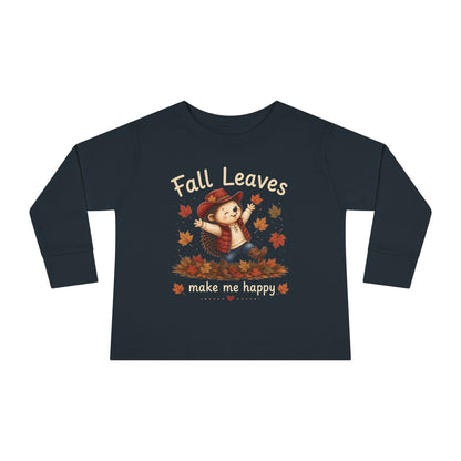 Toddler Long Sleeve Tee — "Fall Leaves Make Me Happy" Cute Autumn Hedgehog