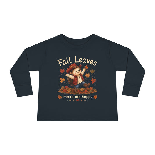 Toddler Long Sleeve Tee — "Fall Leaves Make Me Happy" Cute Autumn Hedgehog