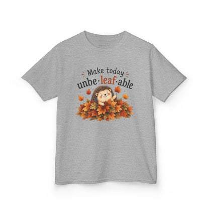 Youth Tee – "Make Today Unbe-leaf-able" Fall Hedgehog tshirt