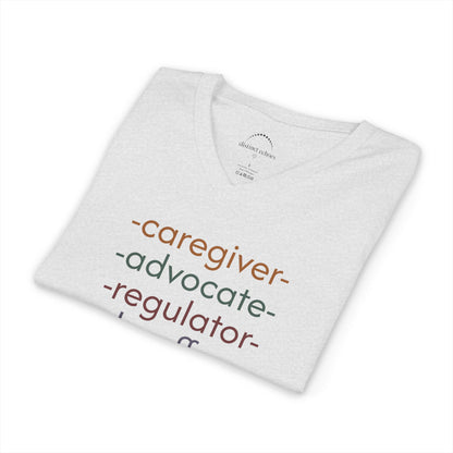 Caregiver Roles Checklist V-Neck Tee — Fun Caregiver Appreciation Shirt