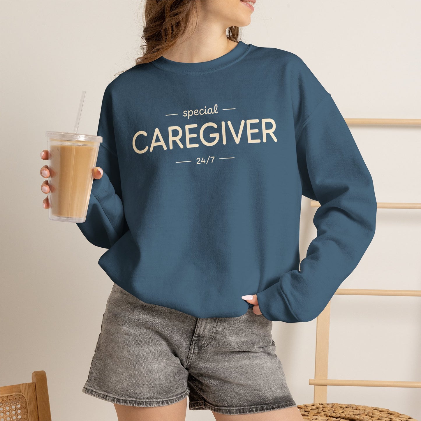 Caregiver Crewneck Sweatshirt — "Special Caregiver 24/7" Comfort Pullover