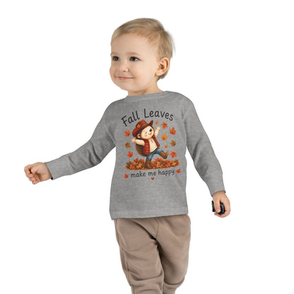 Toddler Long Sleeve Tee — "Fall Leaves Make Me Happy" Cute Autumn Hedgehog