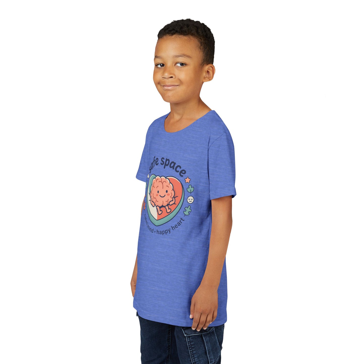 Youth Tee — Safe Space Calm Mind Happy Heart Soft Graphic