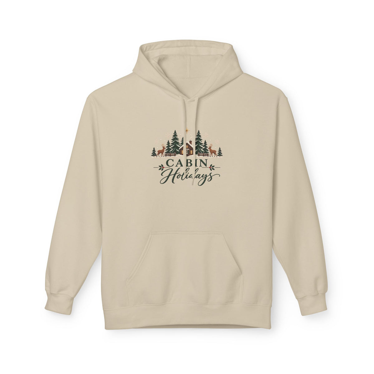 Cabin Holidays Midweight Fleece Hoodie - Faux-Embroidery, S - 5XL