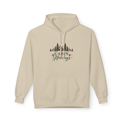 Cabin Holidays Midweight Fleece Hoodie - Faux-Embroidery, S - 5XL