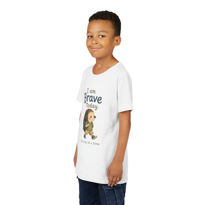 Youth Tee — "I Am Brave Today" Hedgehog Inspirational Kids Shirt