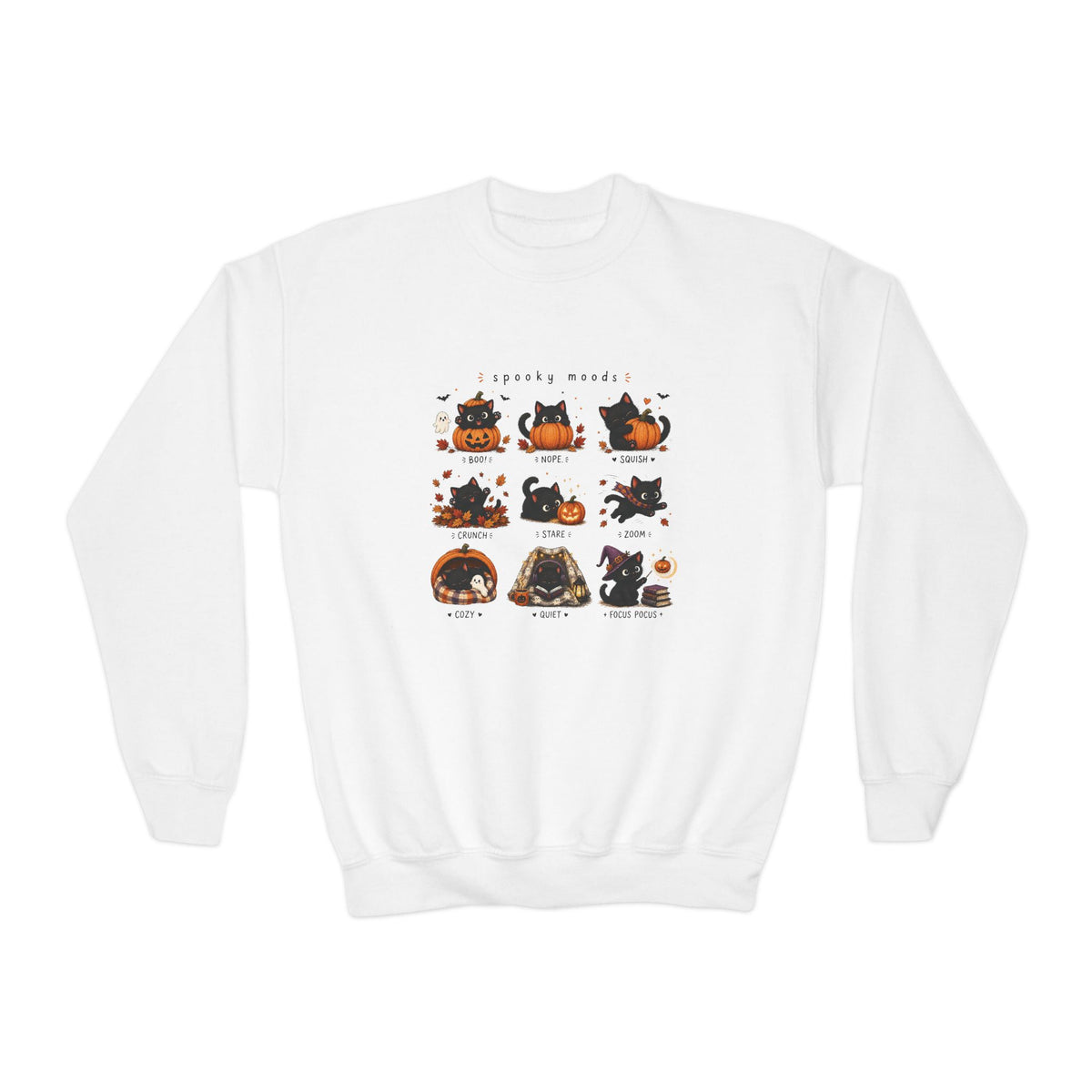 Youth Crewneck Sweatshirt — Spooky Moods Halloween Cats