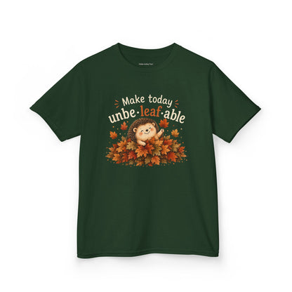 Youth Tee – "Make Today Unbe-leaf-able" Fall Hedgehog tshirt