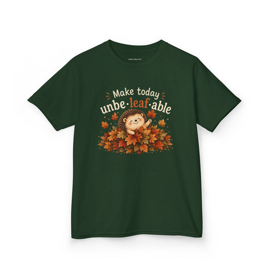 Youth Tee – "Make Today Unbe-leaf-able" Fall Hedgehog tshirt