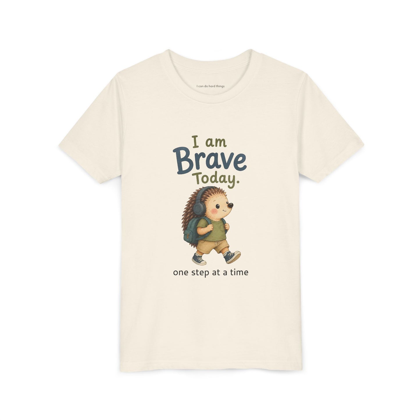Youth Tee — "I Am Brave Today" Hedgehog Inspirational Kids Shirt
