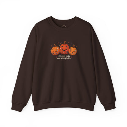 Pumpkin Trio Sweatshirt - 'Stickers Make Everything Better' Halloween Fun