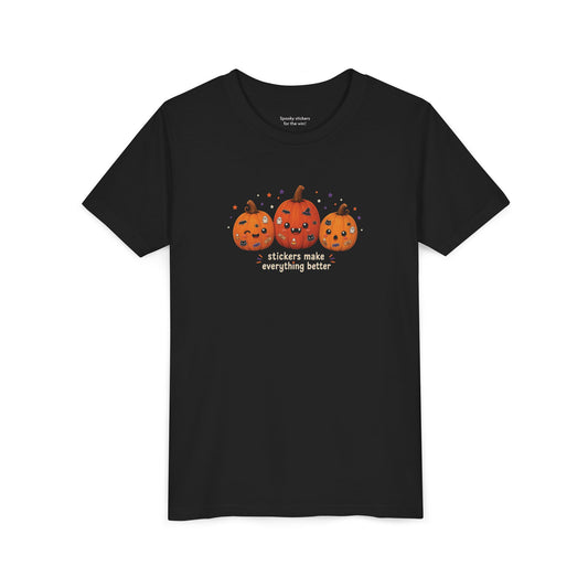 Youth Halloween Pumpkin Trio Tee - Stickers Make Everything Better