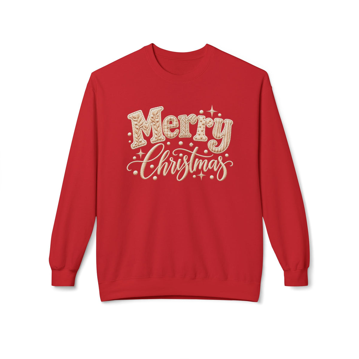 Merry Christmas Faux-Embroidery -  Midweight Crewneck Sweatshirt, S - 4XL