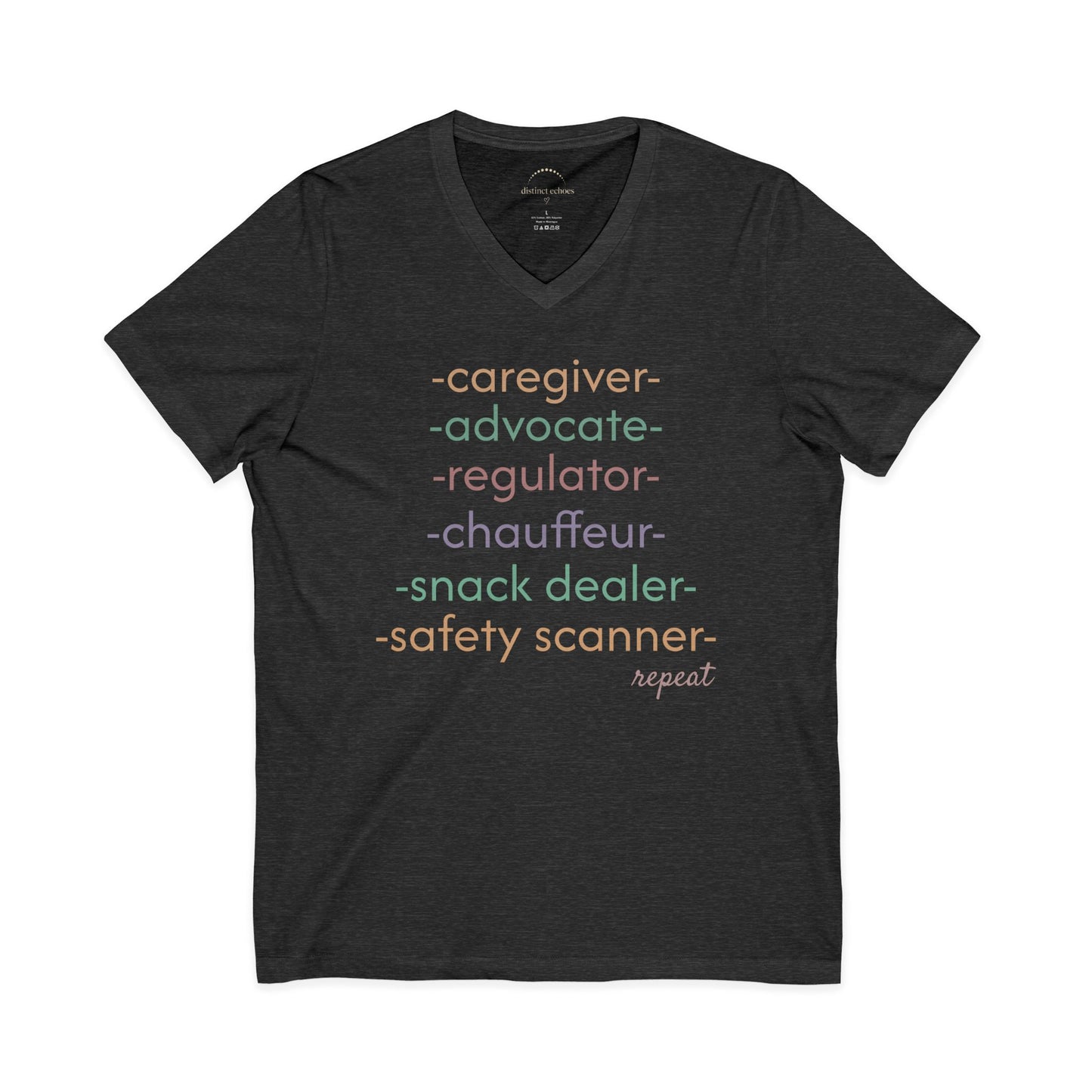Caregiver Roles Checklist V-Neck Tee — Fun Caregiver Appreciation Shirt