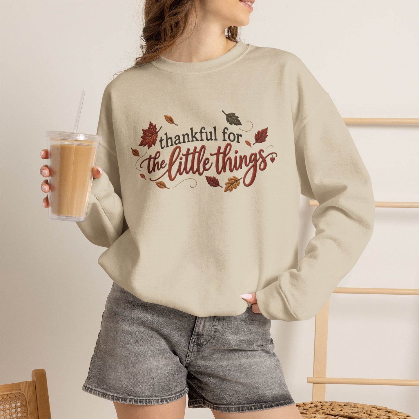 "Thankful For The Little Things" - Faux Embroidery Sensory Friendly Sweatshirt