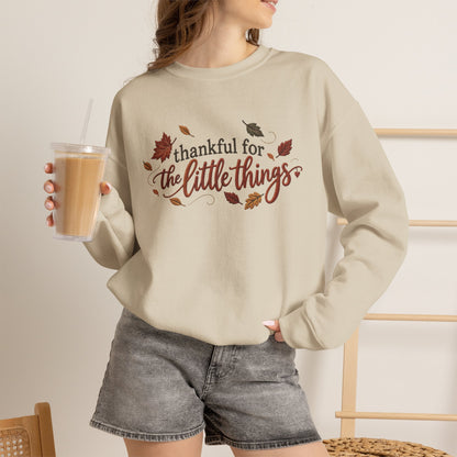 "Thankful For The Little Things" - Faux Embroidery Sensory Friendly Sweatshirt