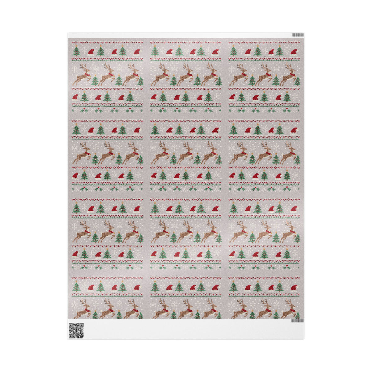 Christmas Wrapping Paper with Reindeer, Trees, Santa Hats & Snowflakes 30"x 36"