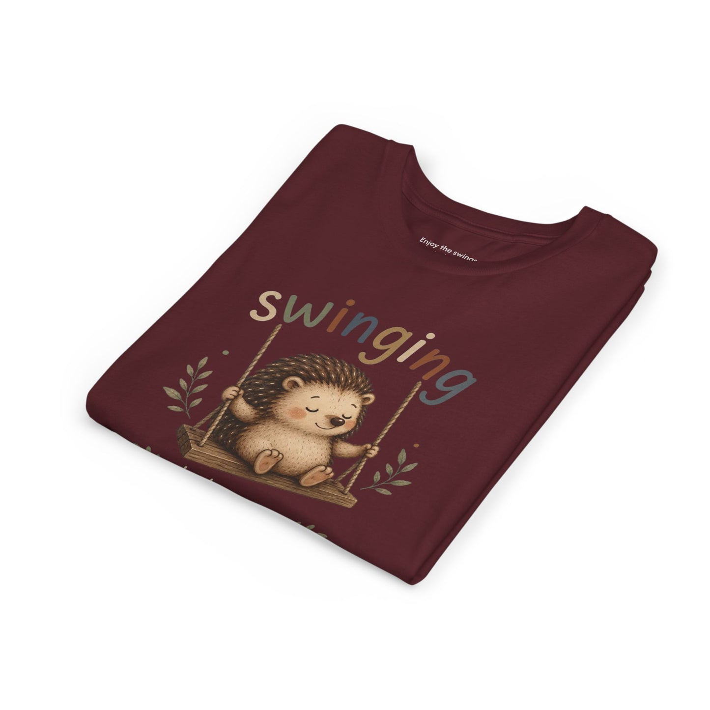 Hedgehog Swing Youth Tee – “Swinging Helps Me Think” Cute Kids Graphic T-Shirt