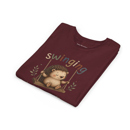 Hedgehog Swing Youth Tee – “Swinging Helps Me Think” Cute Kids Graphic T-Shirt