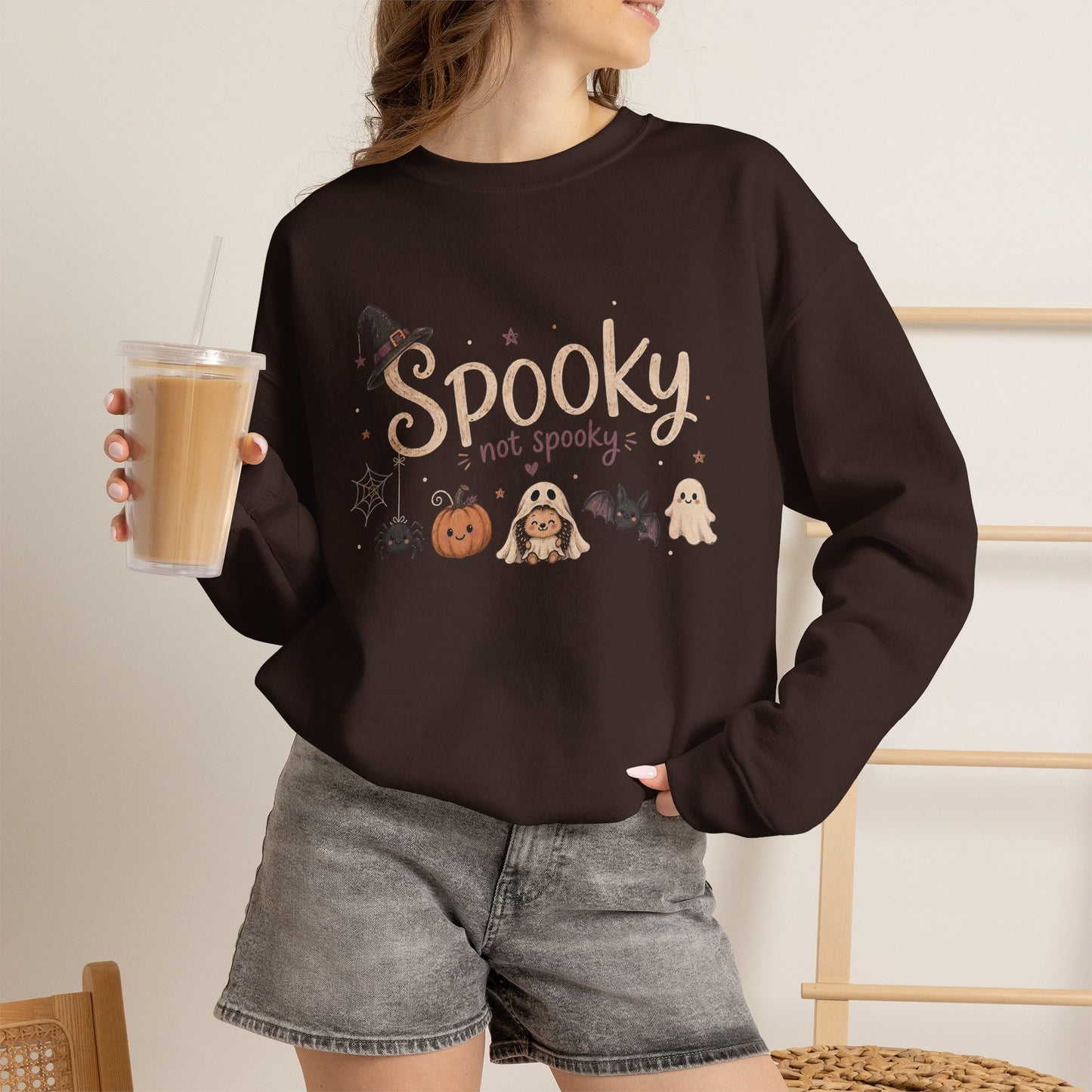 Spooky (Not Spooky) Halloween Crewneck Sweatshirt — Cute Ghosts & Pumpkin Graphic