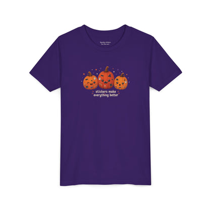 Youth Halloween Pumpkin Trio Tee - Stickers Make Everything Better