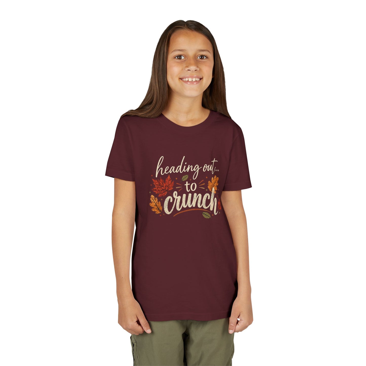 Youth Tee - 'Heading Out to Crunch' Fall Leaves Autumn Kids Shirt