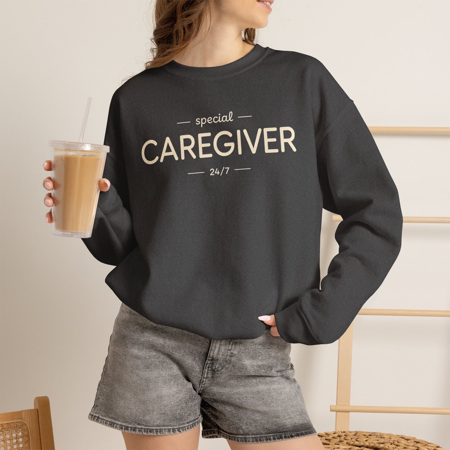 Caregiver Crewneck Sweatshirt — "Special Caregiver 24/7" Comfort Pullover