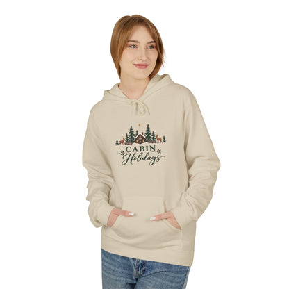 Cabin Holidays Midweight Fleece Hoodie - Faux-Embroidery, S - 5XL