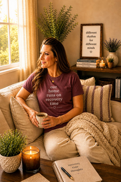 Recovery Time Tee — “our home runs on recovery time”