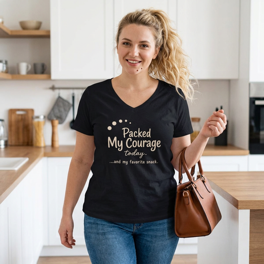 Packed My Courage Today Women’s V-Neck Tee — Humorous Inspirational Graphic
