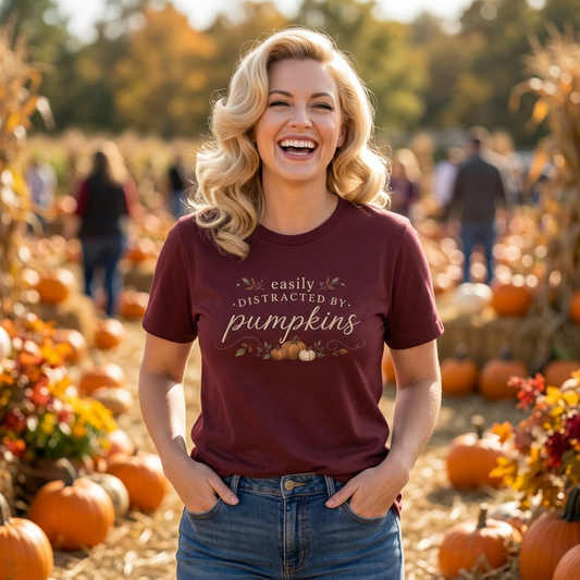 Easily Distracted by Pumpkins T-Shirt — Autumn Pumpkin Graphic Tee