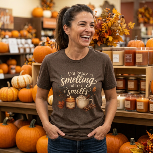 Fall Candle Lovers T-Shirt — "I'm Busy Smelling All the Smells"
