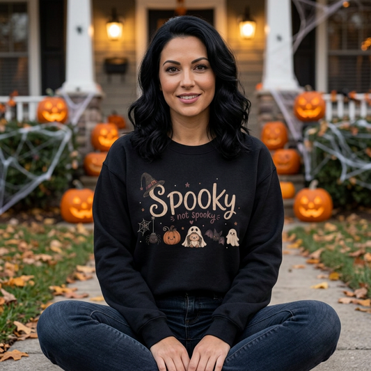 Spooky (Not Spooky) Halloween Crewneck Sweatshirt — Cute Ghosts & Pumpkin Graphic