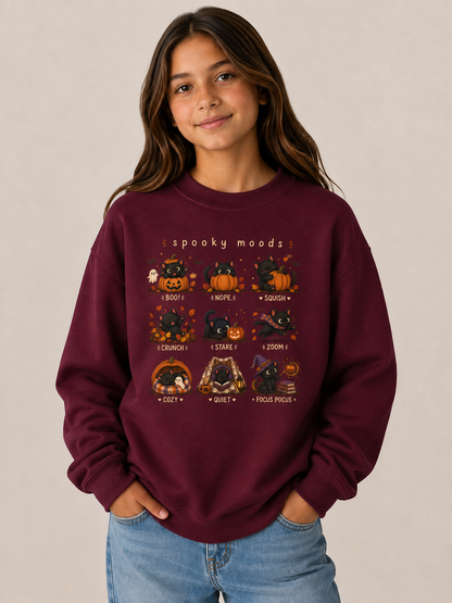 Youth Crewneck Sweatshirt — Spooky Moods Halloween Cats