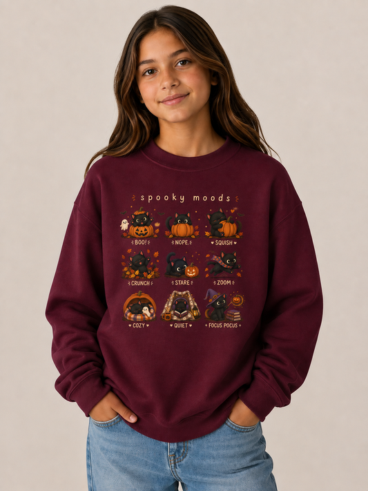 Youth Crewneck Sweatshirt — Spooky Moods Halloween Cats