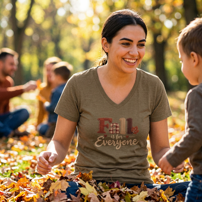 "Fall Is For Everyone"  Faux - Embroidery - Women's V-Neck Tee