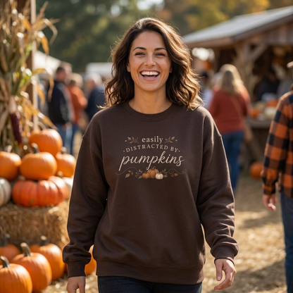 "Easily Distracted By Pumpkins" — Cozy Fall Pumpkin Sweatshirt