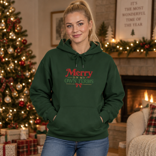 Merry on My Own Terms - Christmas Midweight Fleece Hoodie