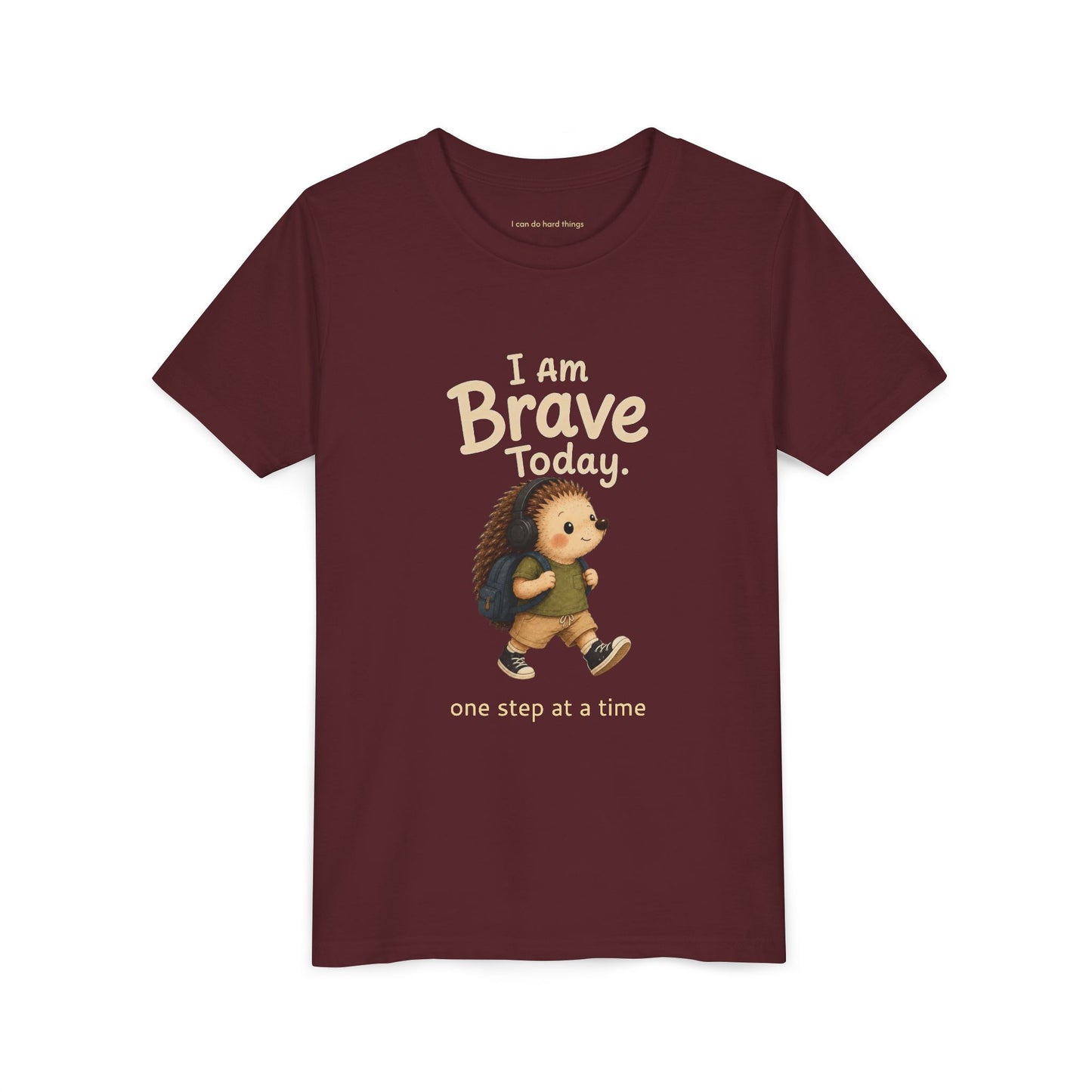 Youth Tee — "I Am Brave Today" Hedgehog Inspirational Kids Shirt