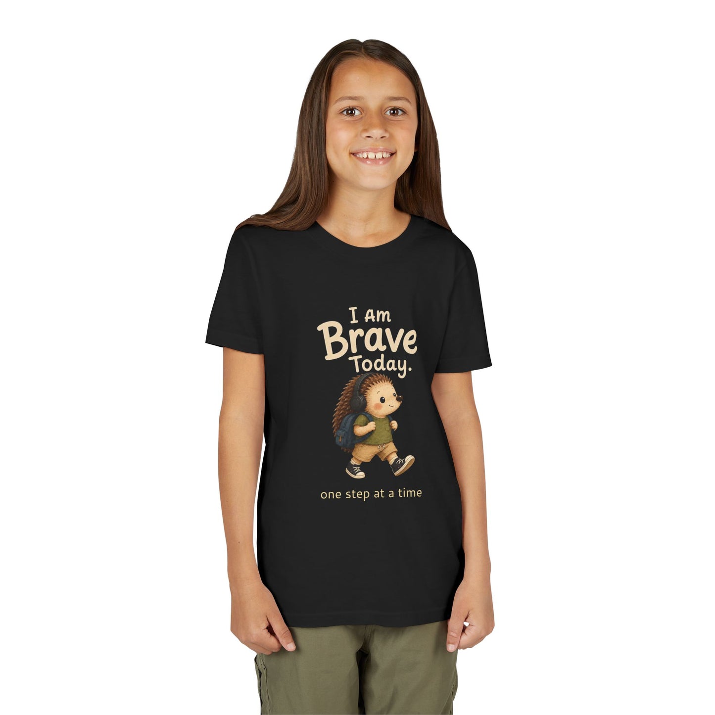 Youth Tee — "I Am Brave Today" Hedgehog Inspirational Kids Shirt