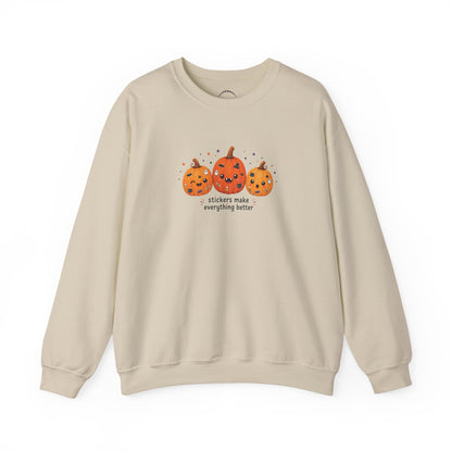 Pumpkin Trio Sweatshirt - 'Stickers Make Everything Better' Halloween Fun