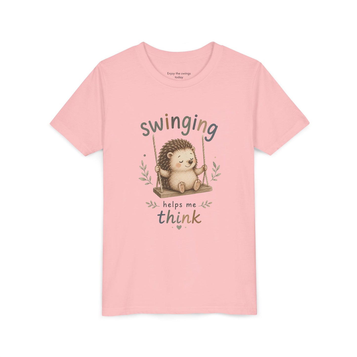 Hedgehog Swing Youth Tee – “Swinging Helps Me Think” Cute Kids Graphic T-Shirt