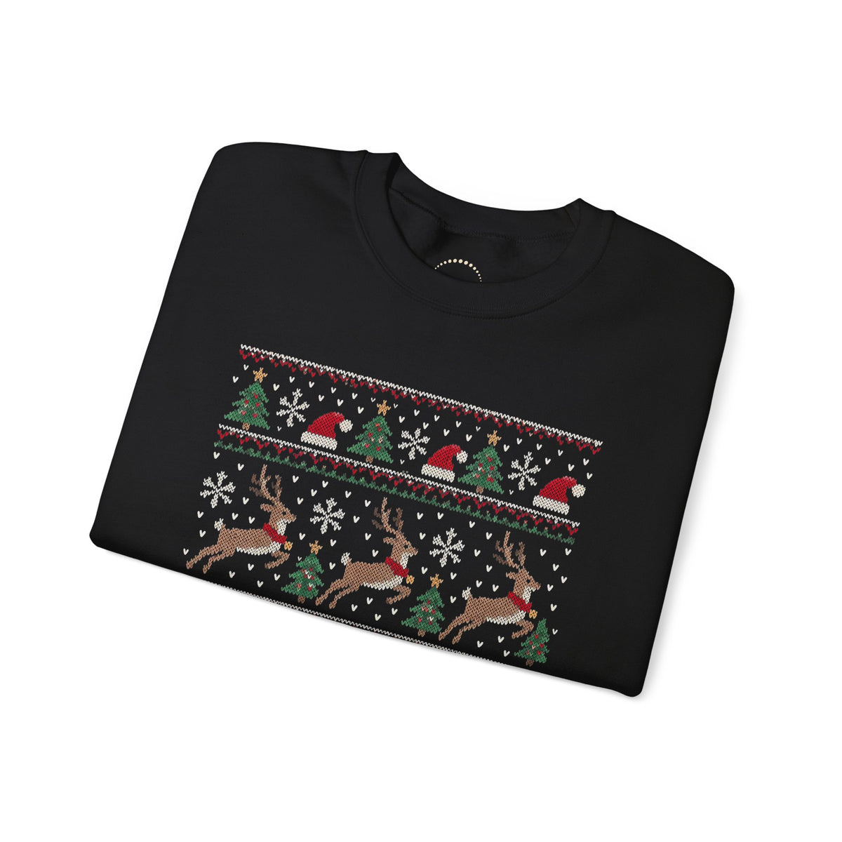 Festive Reindeer Faux-Knit Christmas Crewneck Sweatshirt