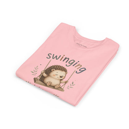 Hedgehog Swing Youth Tee – “Swinging Helps Me Think” Cute Kids Graphic T-Shirt
