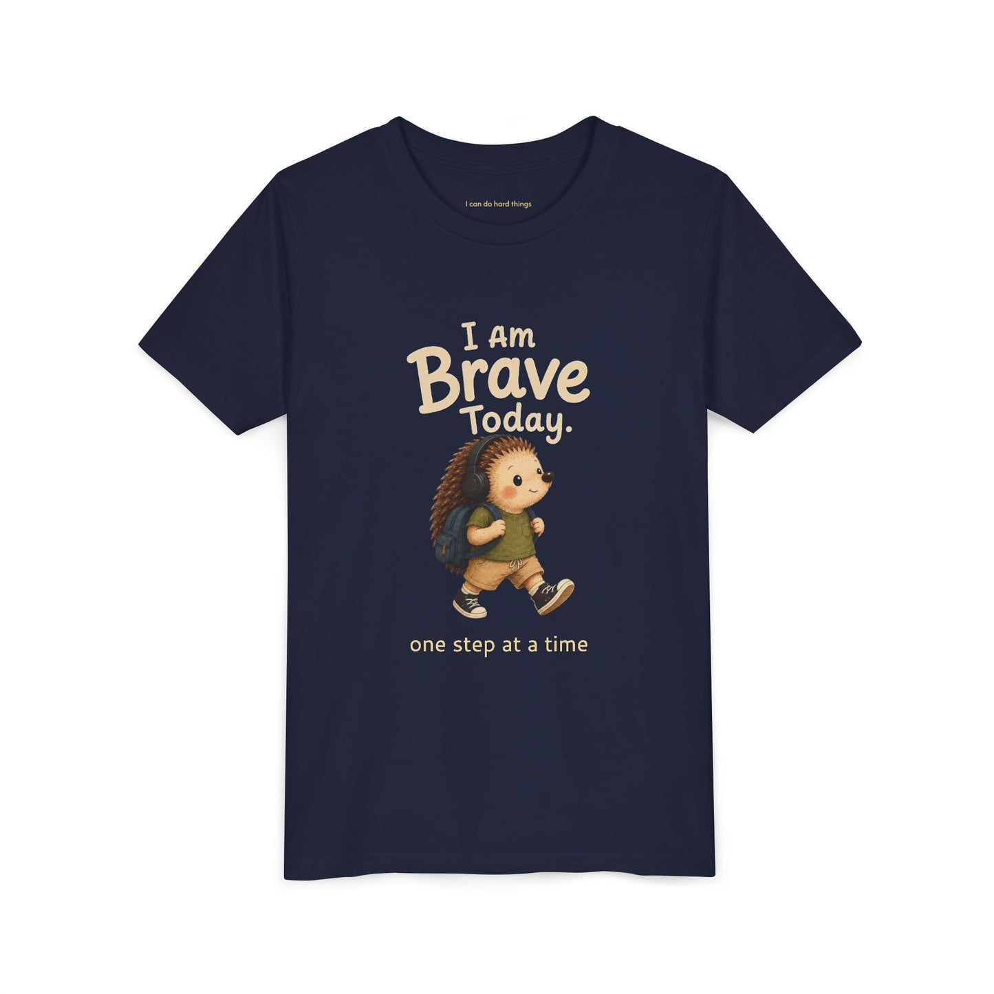 Youth Tee — "I Am Brave Today" Hedgehog Inspirational Kids Shirt